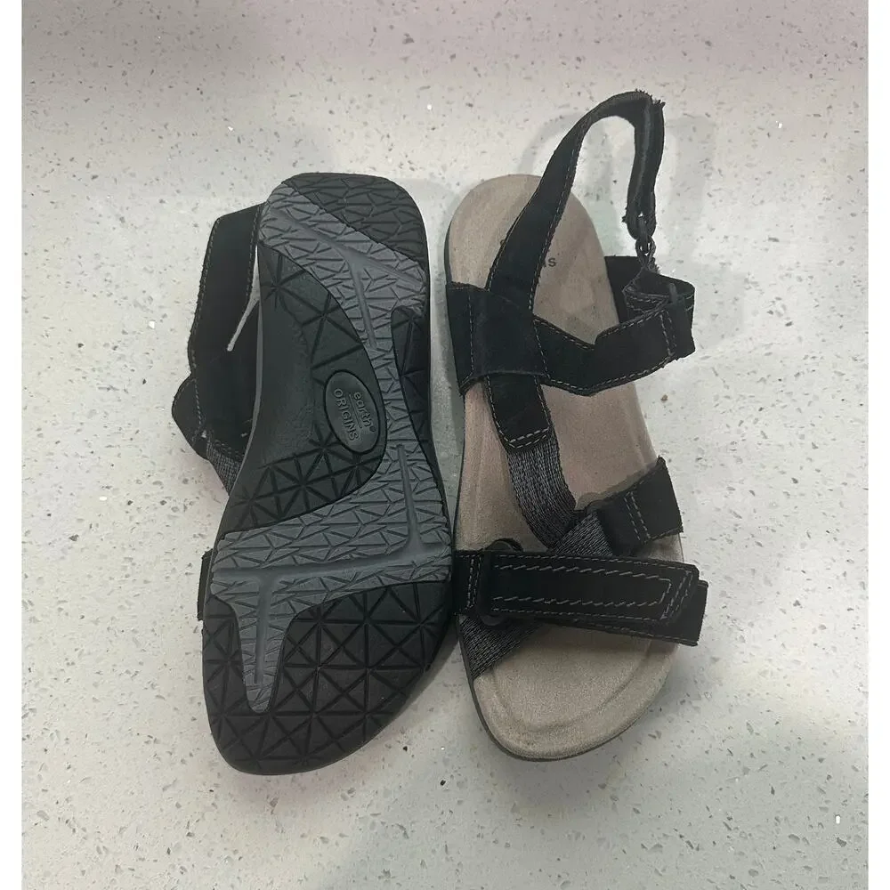 Earth Origins Savoy Slade Sandals Womens Size 9.5M Black Suede Slingback Flats